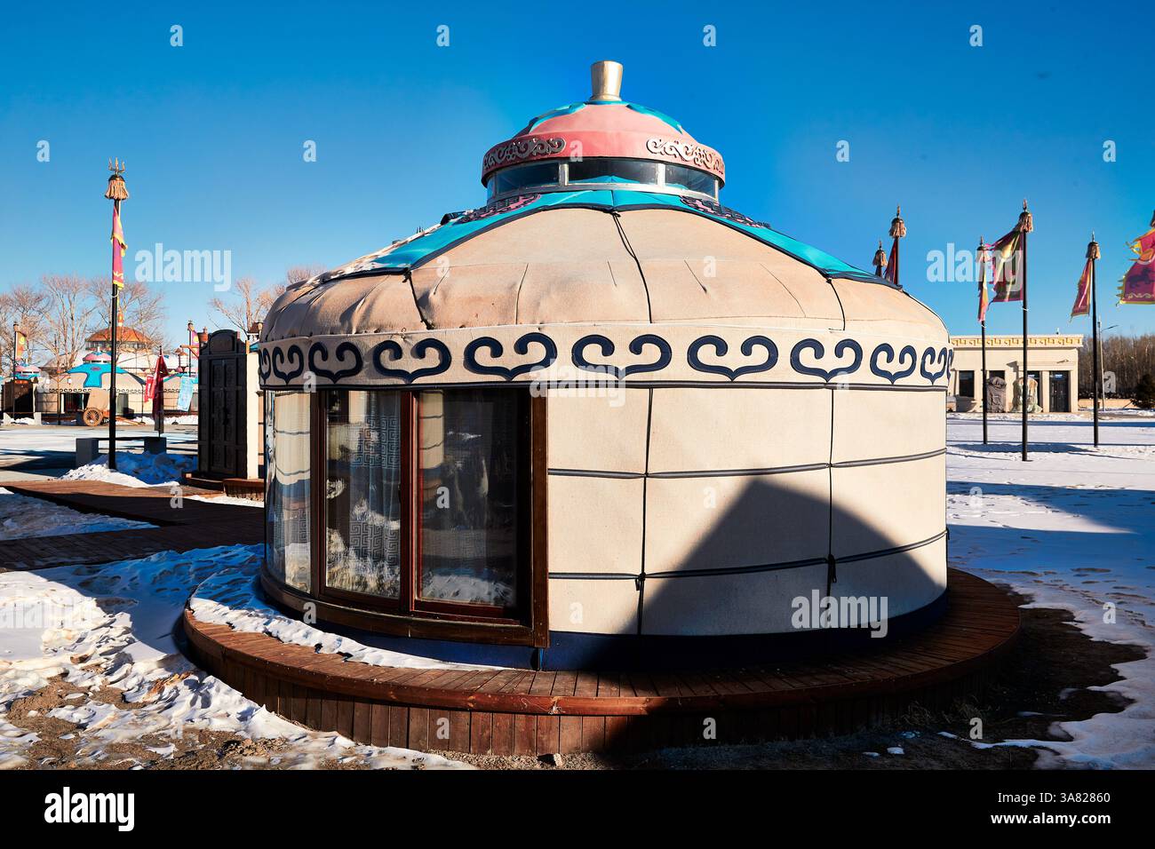 Yourte mongole traditionnelle en hiver Banque D'Images