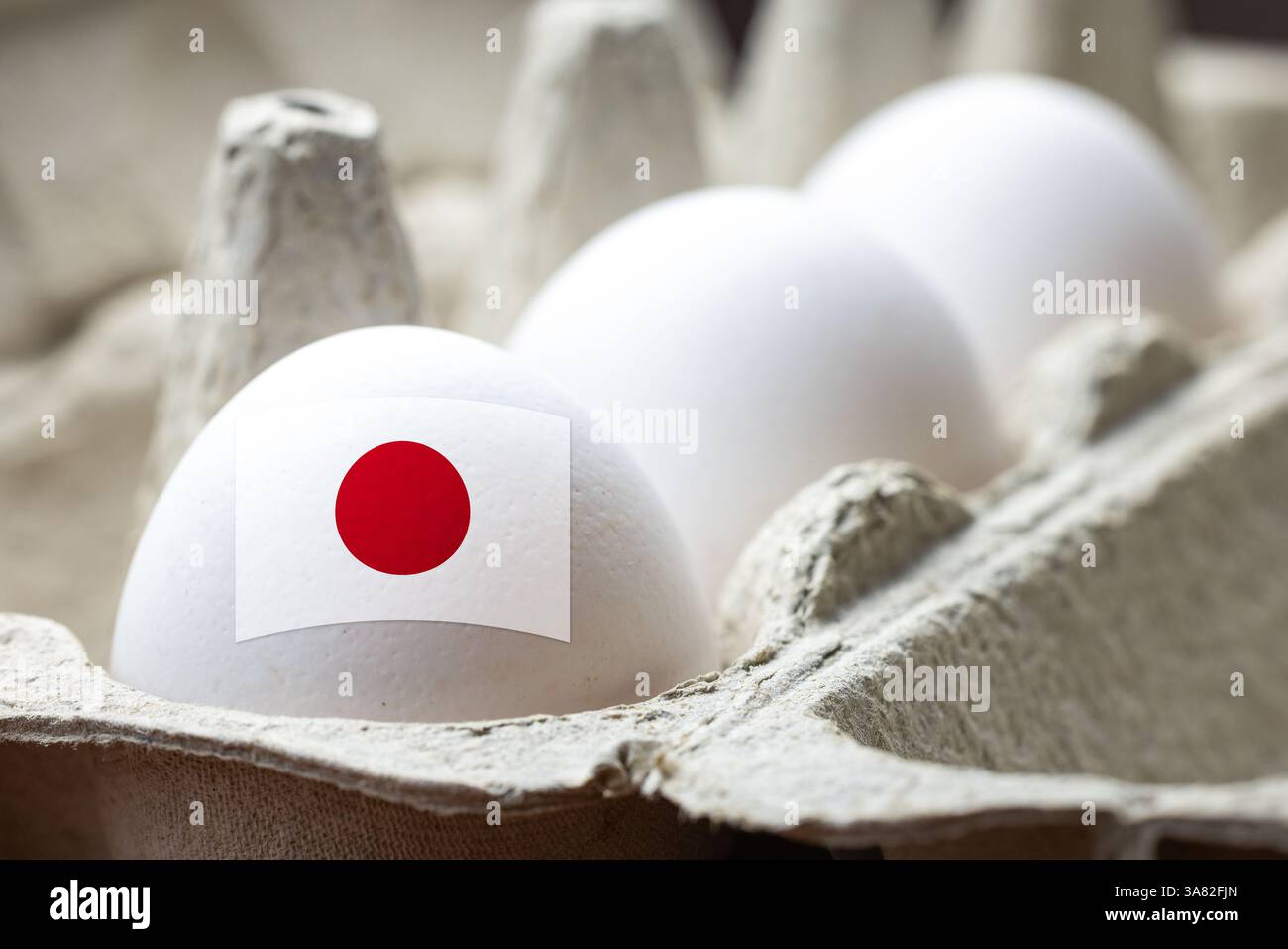 Oeuf avec drapeau japonais dans le carton d'oeuf Banque D'Images Oeuf avec drapeau japonais dans le carton d'oeuf Banque D'Images