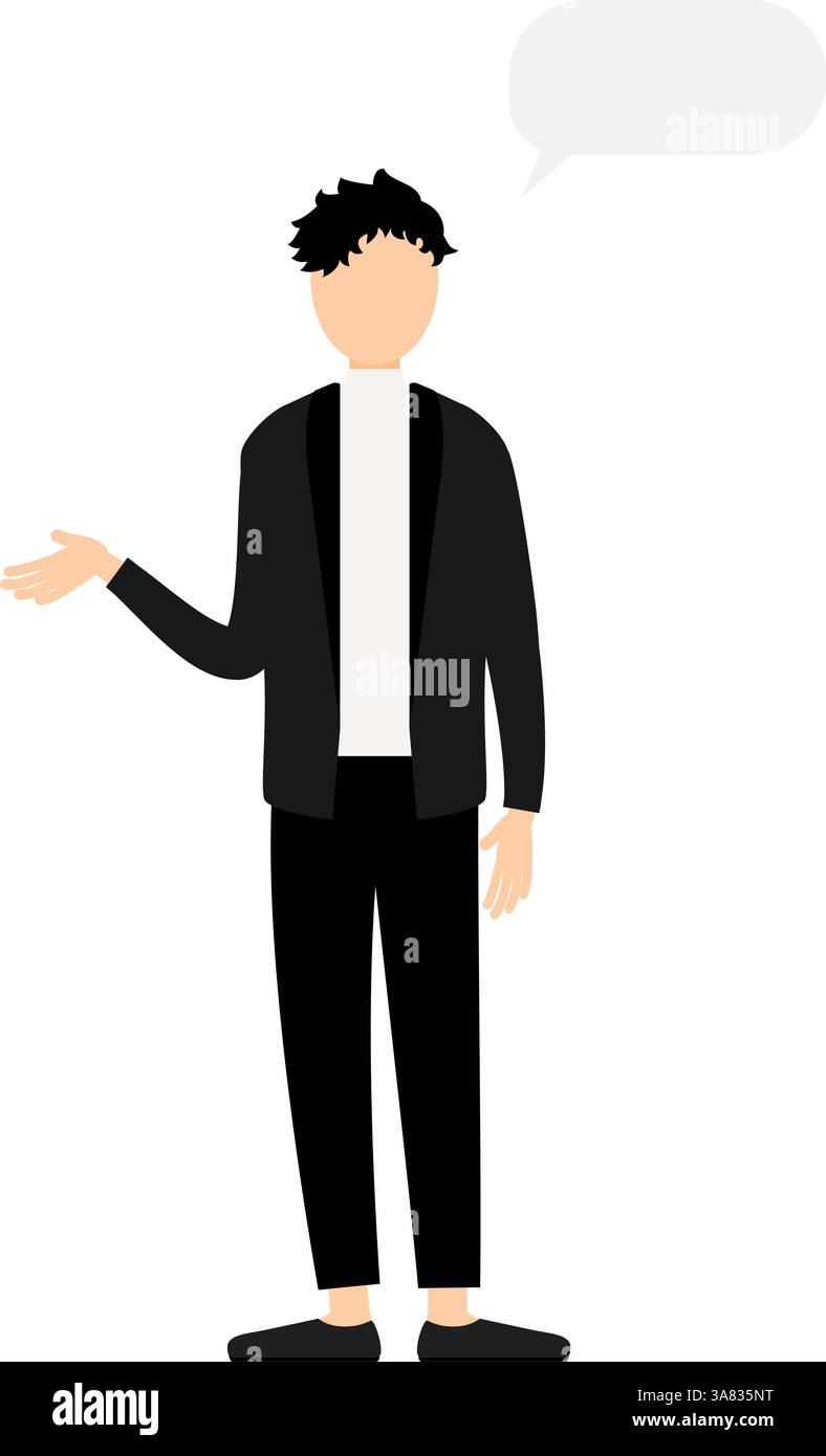 Illustration simple d'un homme dans une veste noire parlant, illustration vectorielle Illustration de Vecteur