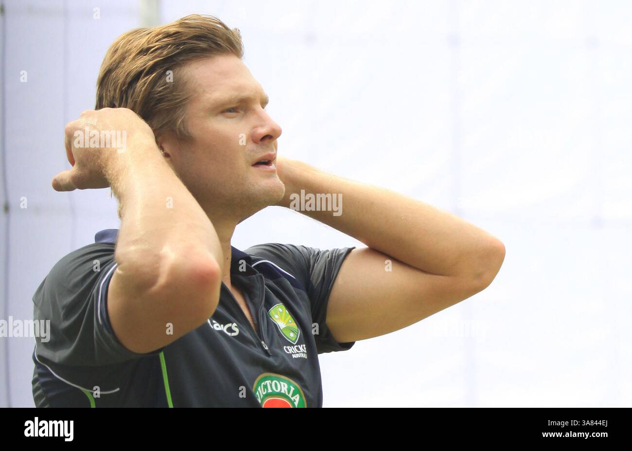 NEW DELHI, INDE - 20 MARS : le joueur de cricket australien Shane Watson lors d'une séance d'essais avant le quatrième match test contre l'Inde à New Delhi. (Photo de Pankaj Nangia/India Today Group) *** légende locale *** Shane Watson (image crédit : © India Today/ZUMAPRESS.com) Banque D'Images