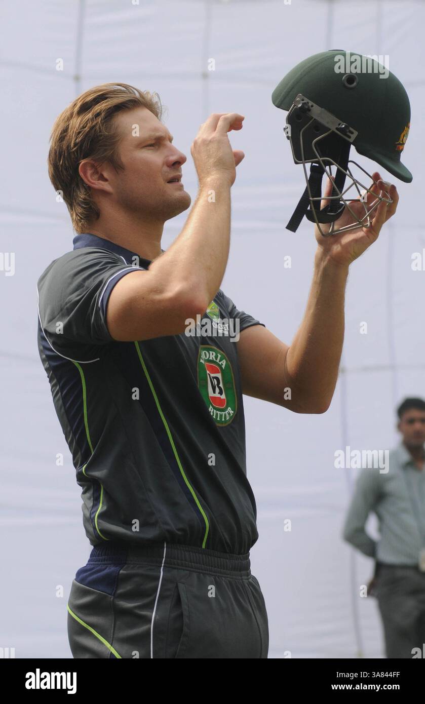 NEW DELHI, INDE - 20 MARS : le joueur de cricket australien Shane Watson lors d'une séance d'essais avant le quatrième match test contre l'Inde à New Delhi. (Photo de Pankaj Nangia/India Today Group) *** légende locale *** Shane Watson (image crédit : © India Today/ZUMAPRESS.com) Banque D'Images