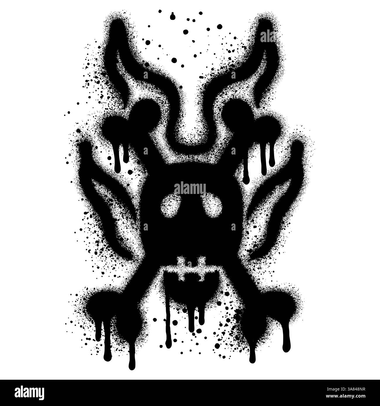 crâne graffiti avec feu brûlant pulvérisé avec de la peinture noire en aérosol sur un fond blanc Illustration de Vecteur