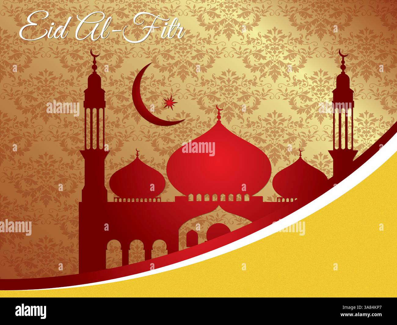 Affiche d'une mosquée avec un croissant de lune et des étoiles dessus. L'affiche est intitulée Eid al-Filr. Ramadan Kareem priant Aid al-Fitr HariRaya Aidilfitri Orna Illustration de Vecteur