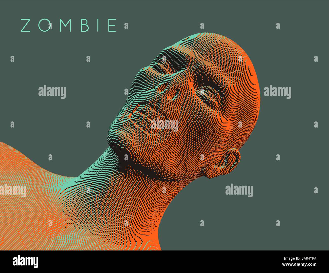 Visage de zombie. Tête numérique abstraite construite à partir de cubes. Voxel dans illustration vectorielle 3D. Illustration de Vecteur