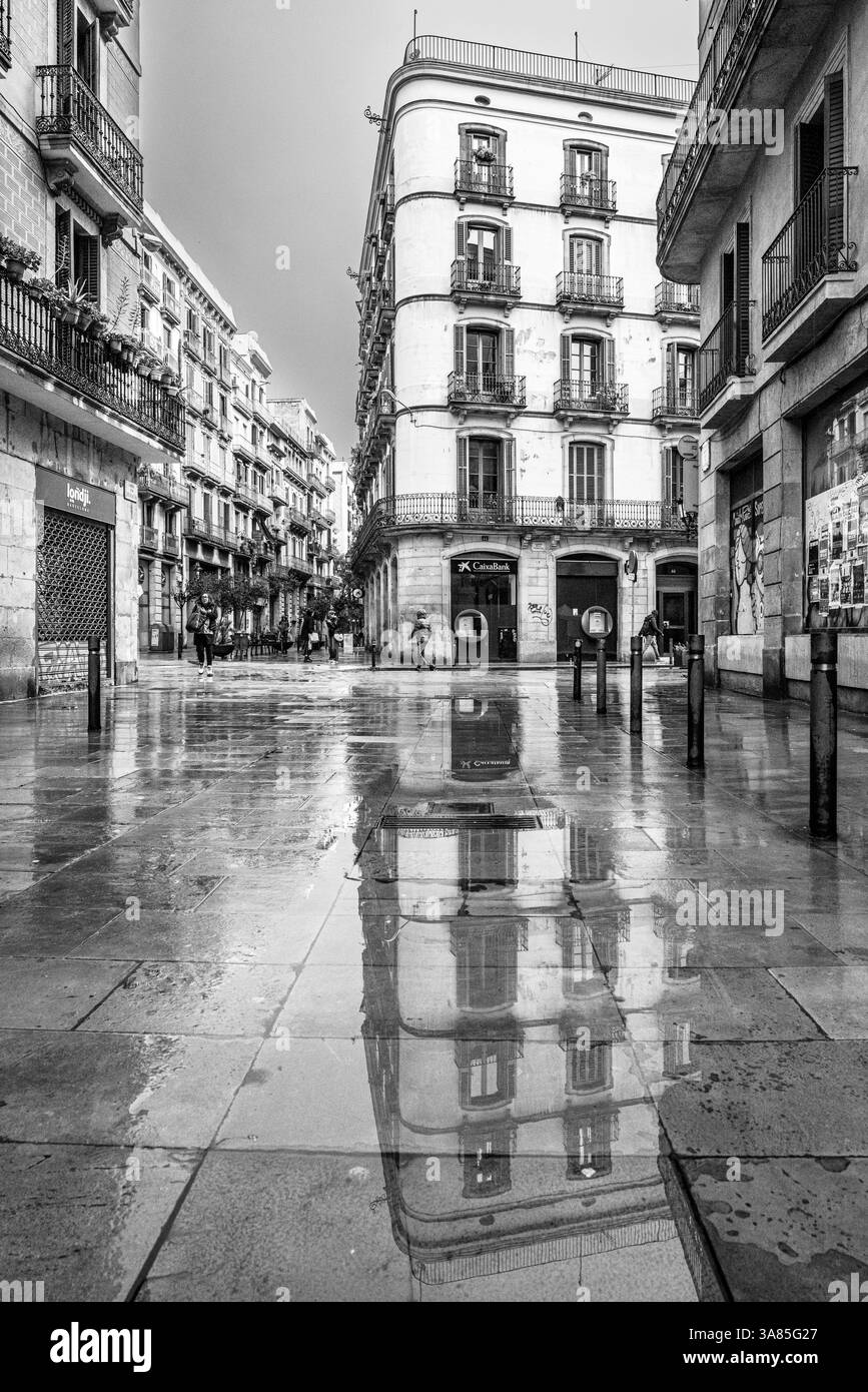 Jour de pluie dans le quartier Born, Barcelone, ​​Catalonia, Espagne Banque D'Images