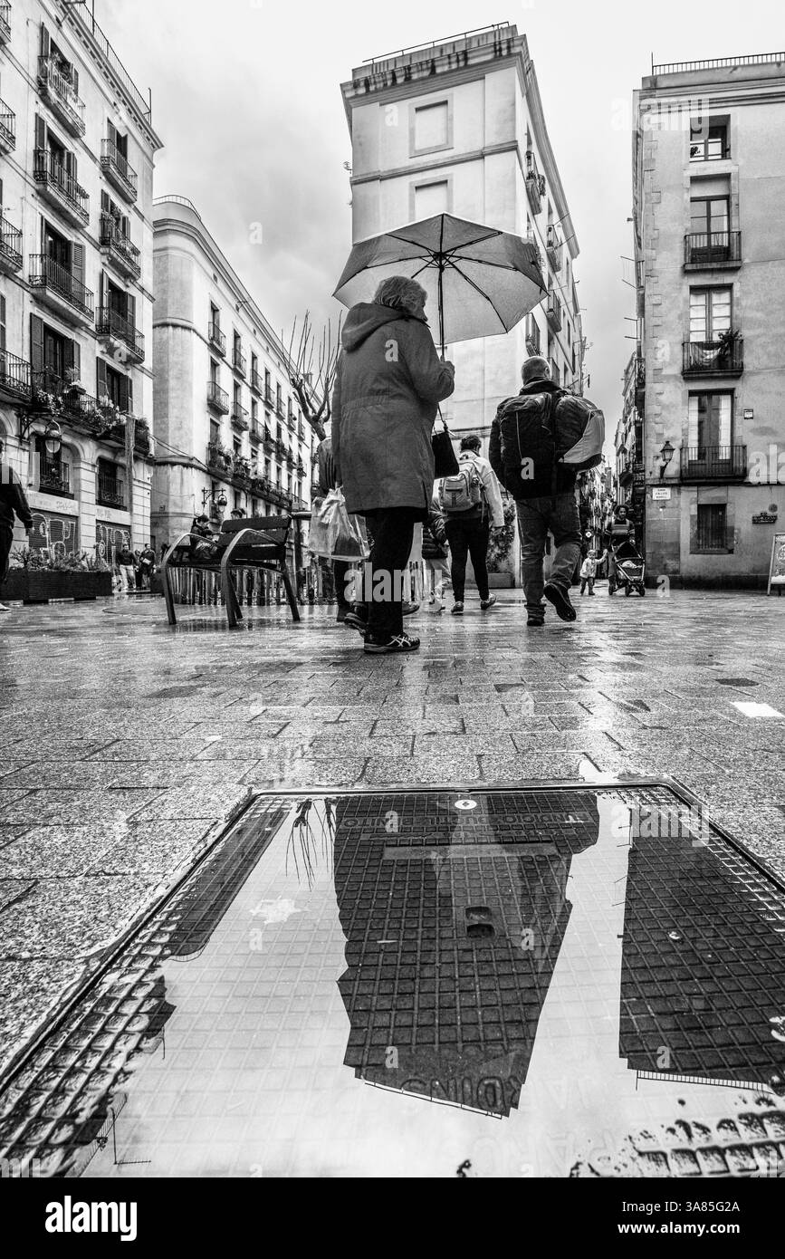 Jour de pluie dans le quartier Born, Barcelone, ​​Catalonia, Espagne Banque D'Images