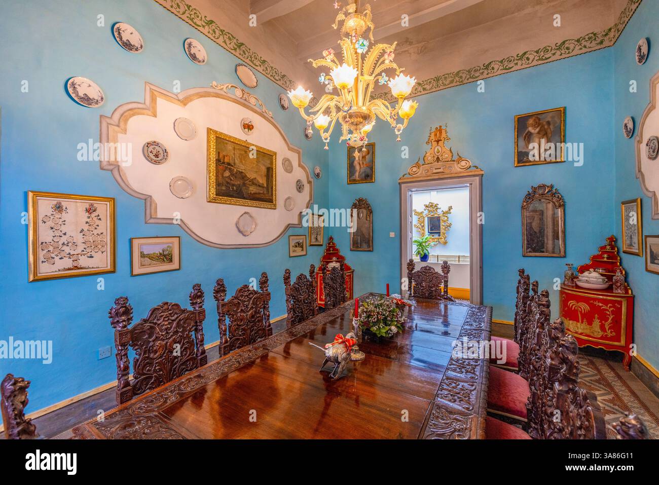 Salle à manger à Casa Rocca Piccola, la Valette, Malte Banque D'Images