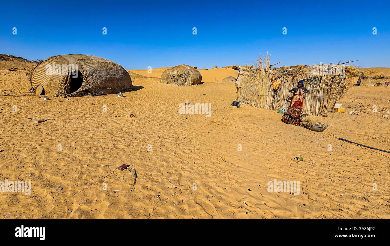 Maisons Toubou à Tigui, montagnes Tibesti, Tchad Banque D'Images