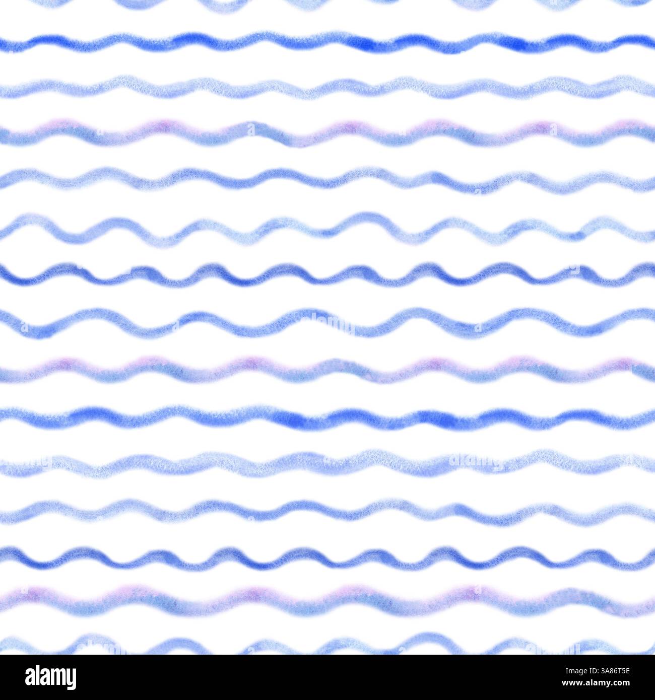 Motif d'aquarelle marine marine ludique dessiné sans couture à la main, bleu sur fond blanc. Parfait pour les modèles de conception, papier peint, emballage, tissu Banque D'Images