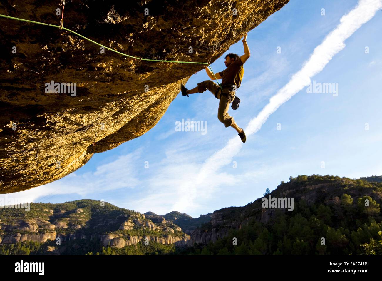 Grimpeur en action, Margalef, Catalogne, Espagne, Eurpe Banque D'Images