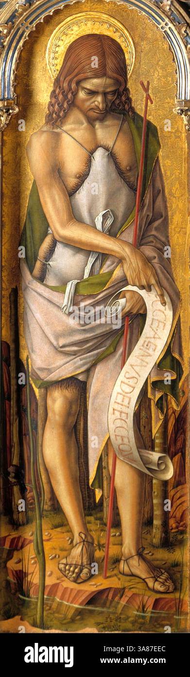 Panneau de 1476 retable ou retable San Domenico par Carlo Crivelli : Saint Jean Baptiste, Banque D'Images Panneau de 1476 retable ou retable San Domenico par Carlo Crivelli : Saint Jean Baptiste, Banque D'Images