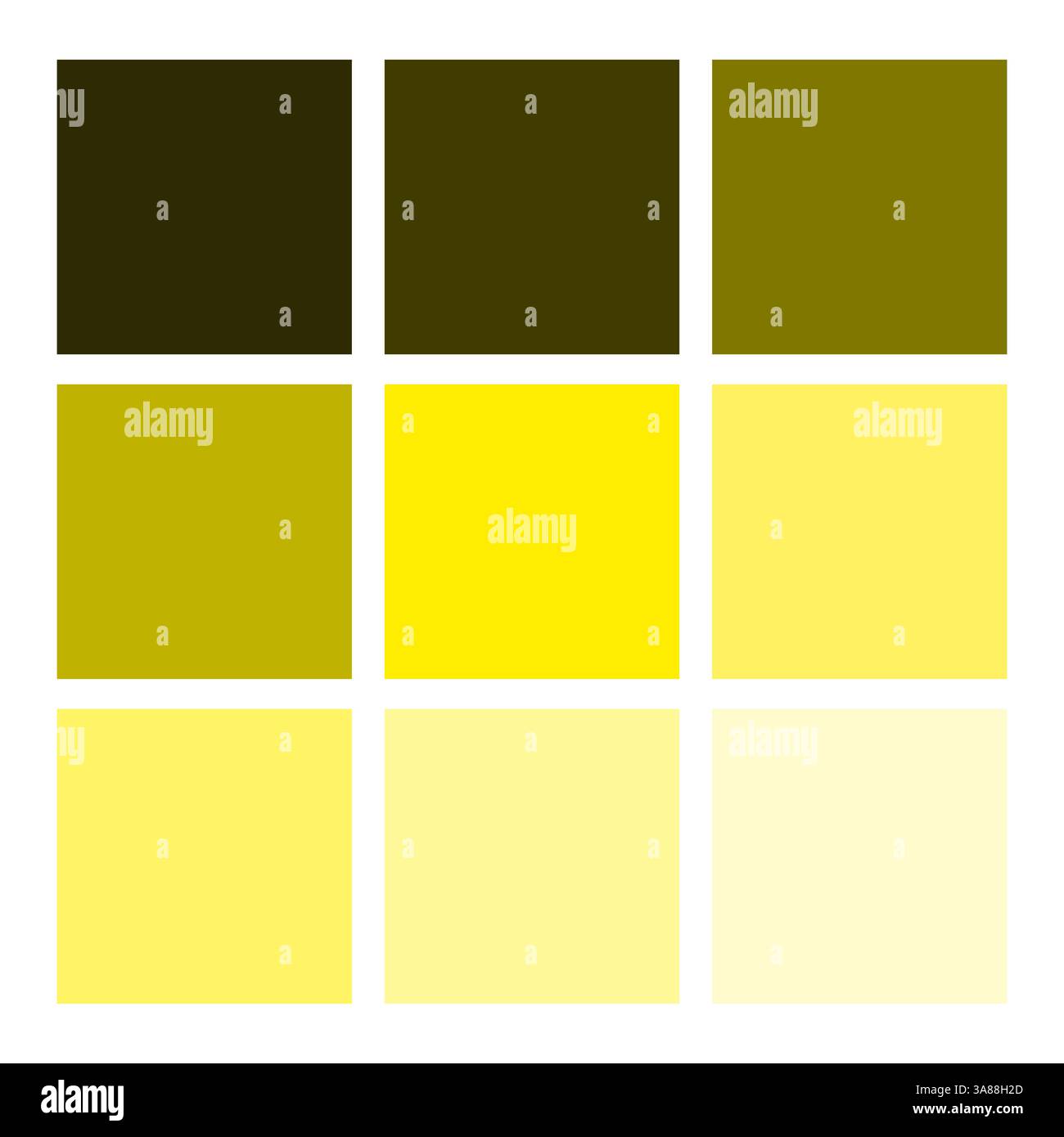 Palette de dégradé jaune. Neuf échantillons carrés. Tons clairs à doux. Nuancier vectoriel. Illustration de Vecteur