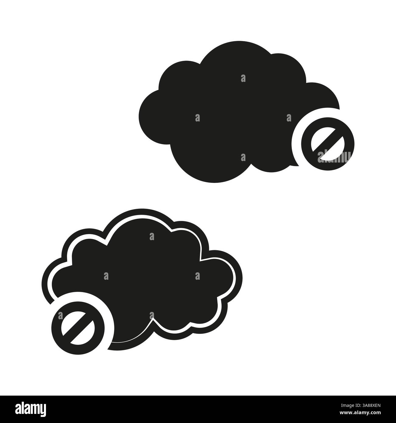 Icônes d'interdiction du cloud. Graphiques en noir et blanc. Vecteur aucun symbole de nuage. Design plat minimal. Illustration de Vecteur