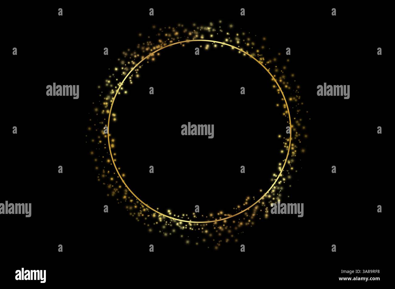 Bokeh de cadre de cercle d'or sur fond noir Banque D'Images
