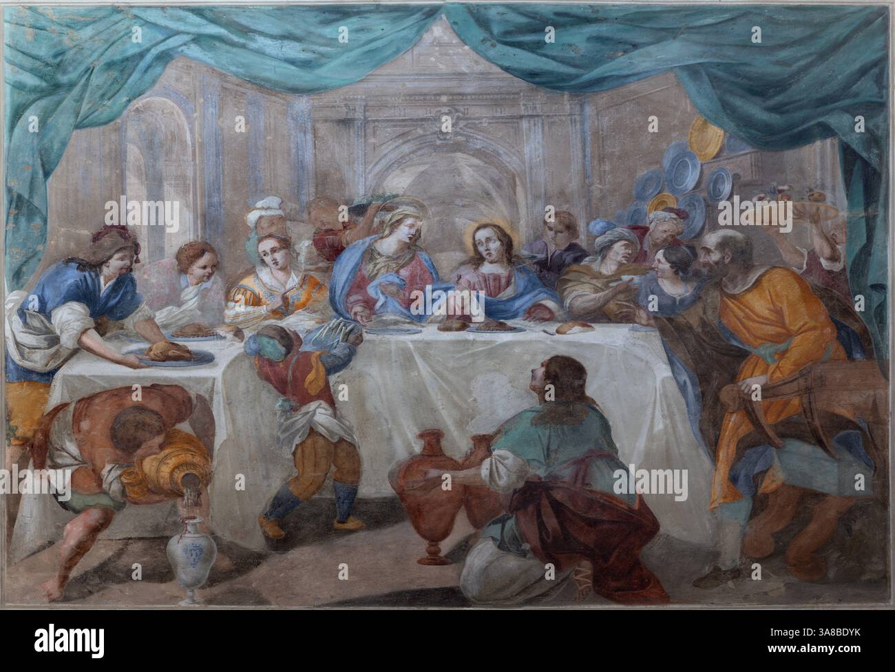 FLORENCE, ITALIE - 20 MARS 2025 : la fresque du Miracle à Cana dans l'église Chiesa di San Salvi par un artiste inconnu. Banque D'Images