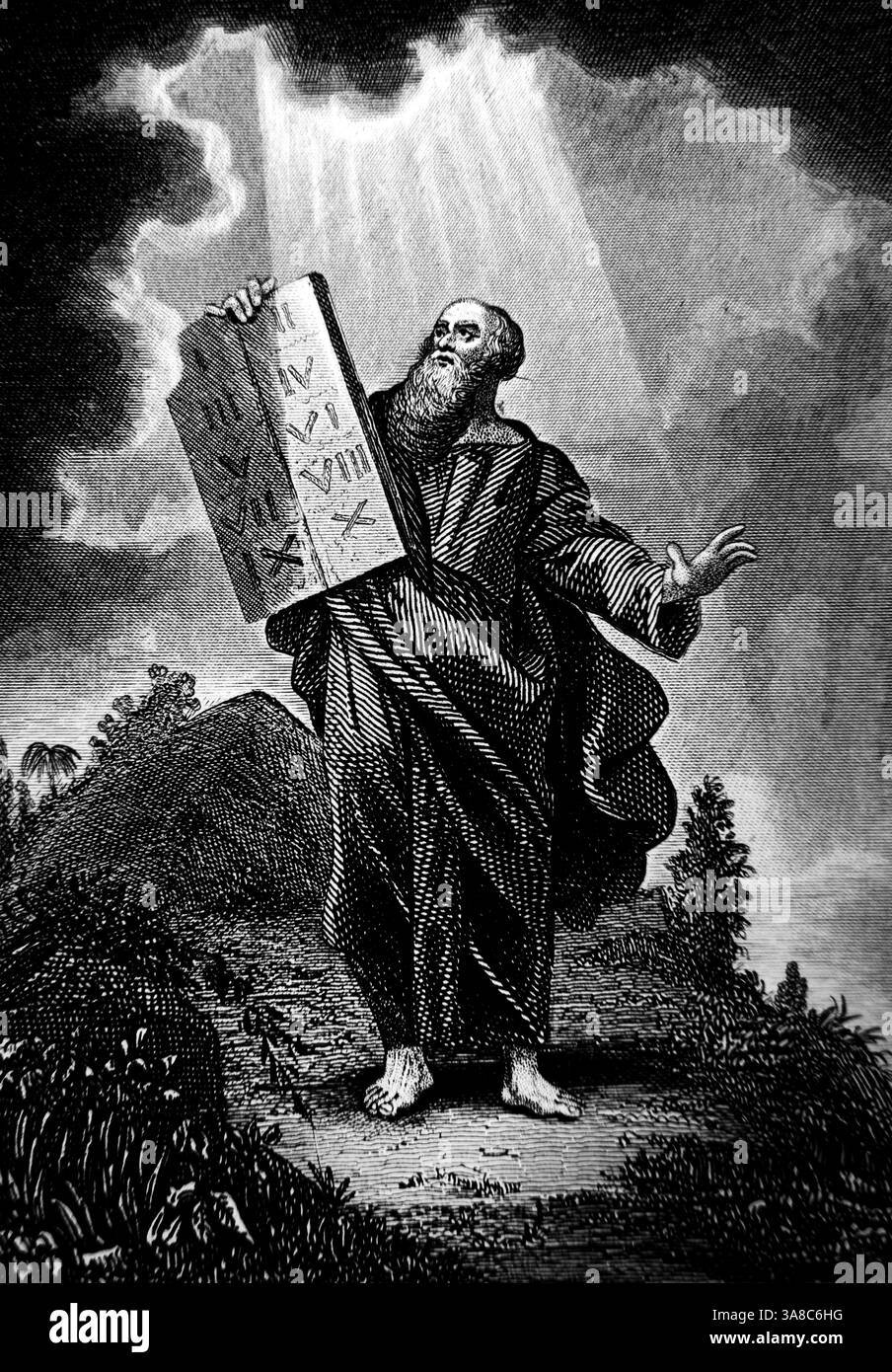 Gravure sur acier de Moïse livrant les deuxièmes tablettes de droit (Exode) Alexander Fletcher Circa 1860 Banque D'Images