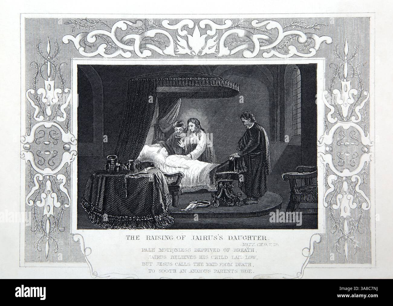 Gravure sur acier de Jésus-Christ élevant Jairus Daughter (Evangile) d'Alexander Fletcher Circa 1860 Banque D'Images Gravure sur acier de Jésus-Christ élevant Jairus Daughter (Evangile) d'Alexander Fletcher Circa 1860 Banque D'Images