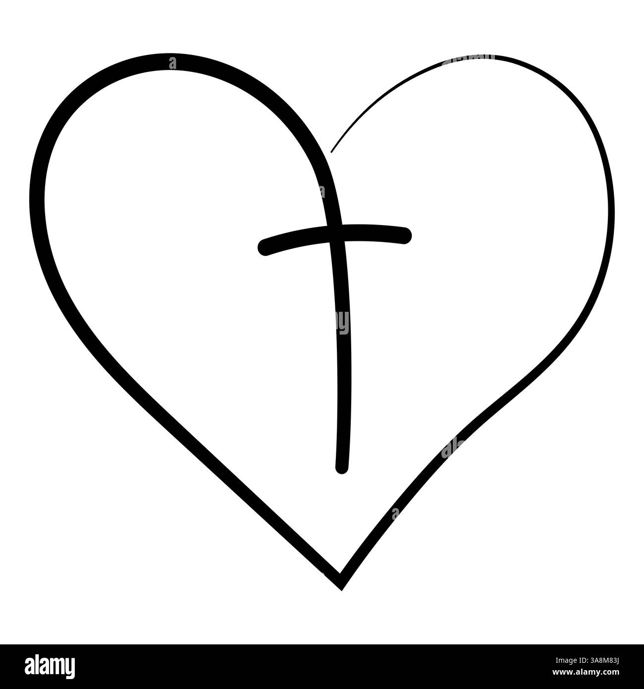 Contour de coeur simple avec croix représentant l'amour, la foi, le christianisme, la dévotion Illustration de Vecteur
