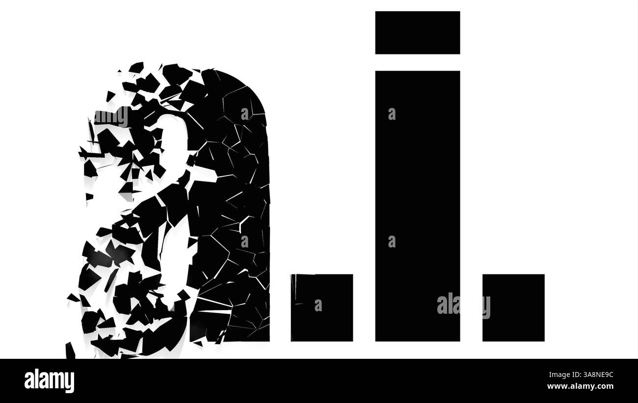 Composite numérique. i.a. intelligence artificielle en police impact, petites lettres s'effondrant. Certains prédisent que les actions associées à l’IA et à l’IA pourraient être la dernière bulle prête à éclater, l’introduction en bourse de Coreweave recevant une réponse muette lors de sa première cotation en bourse. technologie, informatique, technologie de l'information, valeur, effondrement, worth, v Banque D'Images