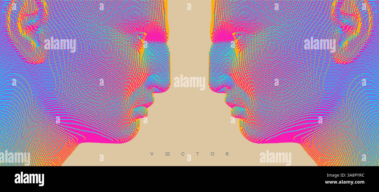 Gros plan vue latérale profil portrait de l'homme. face voxélisée 3d. Illustration vectorielle. Conception pour présentations, flyers ou affiches. Illustration de Vecteur