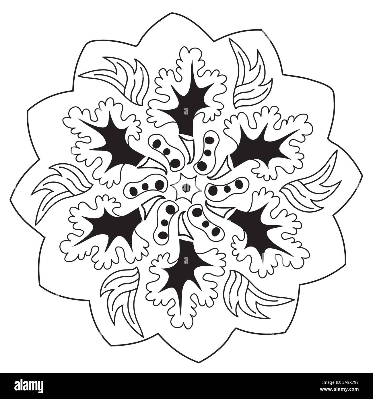Mandala - Fleurs, Nature, Symbole Du Cercle Énergétique En Noir Et Blanc Illustration de Vecteur