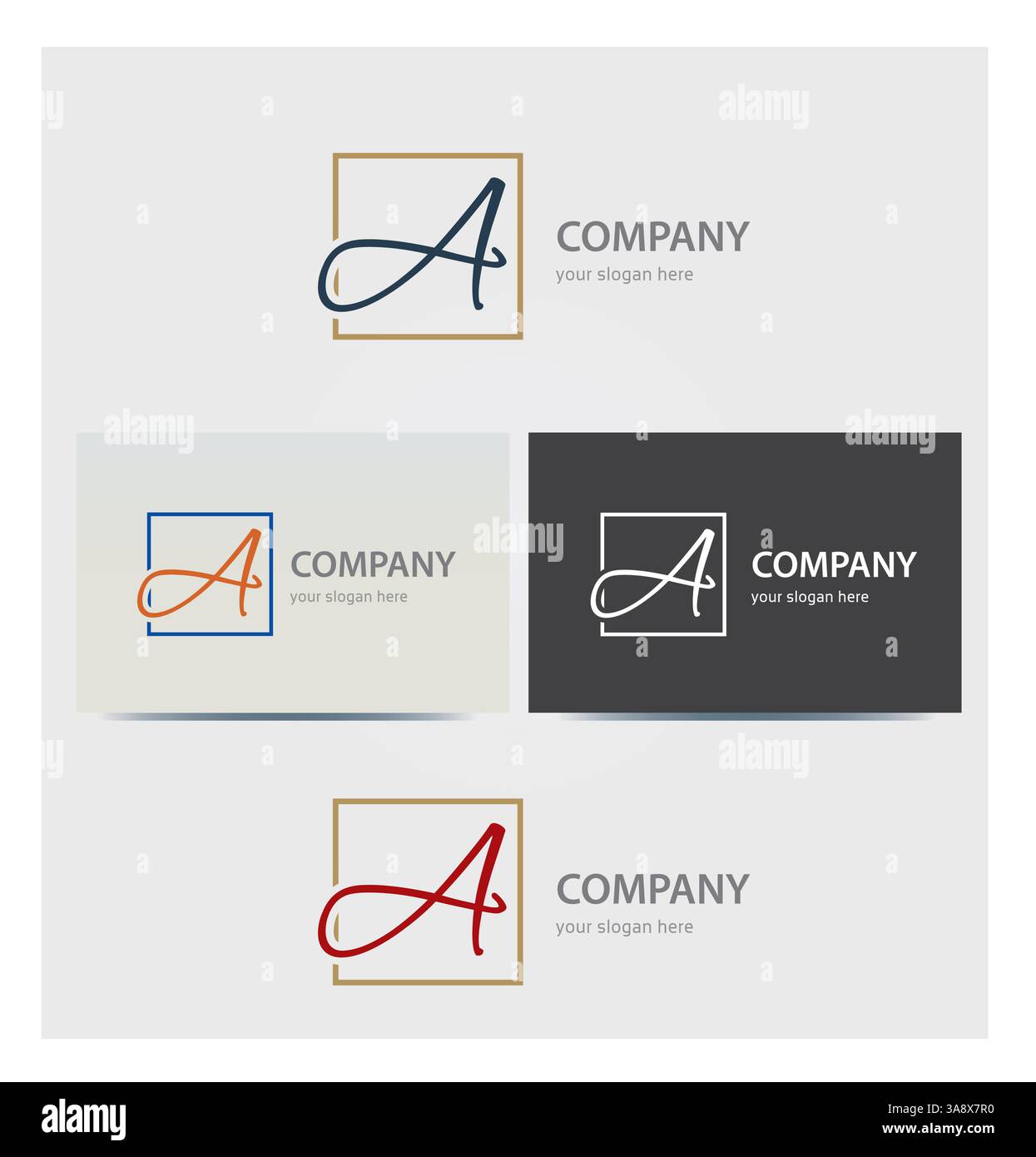 Lettre A icône monogramme, logo pour entreprise, maquette de carte en différentes couleurs Illustration de Vecteur