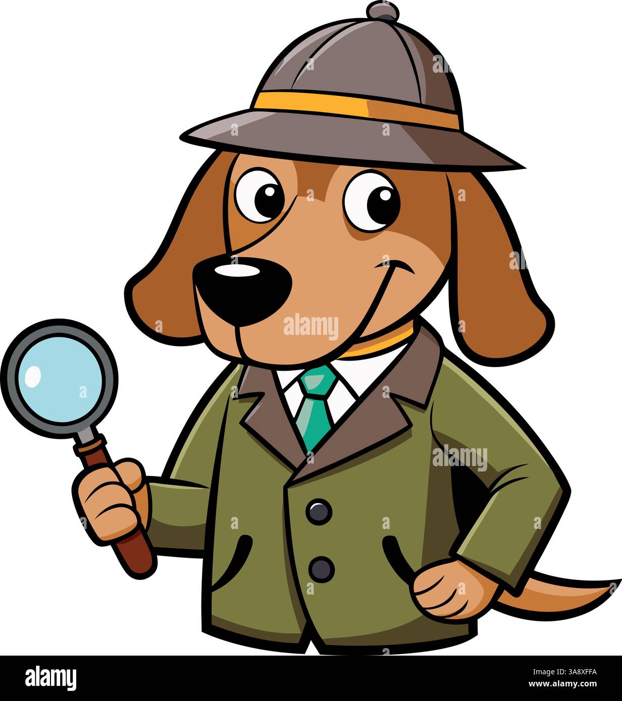 Chien détective avec illustration vectorielle de loupe. Illustration de Vecteur