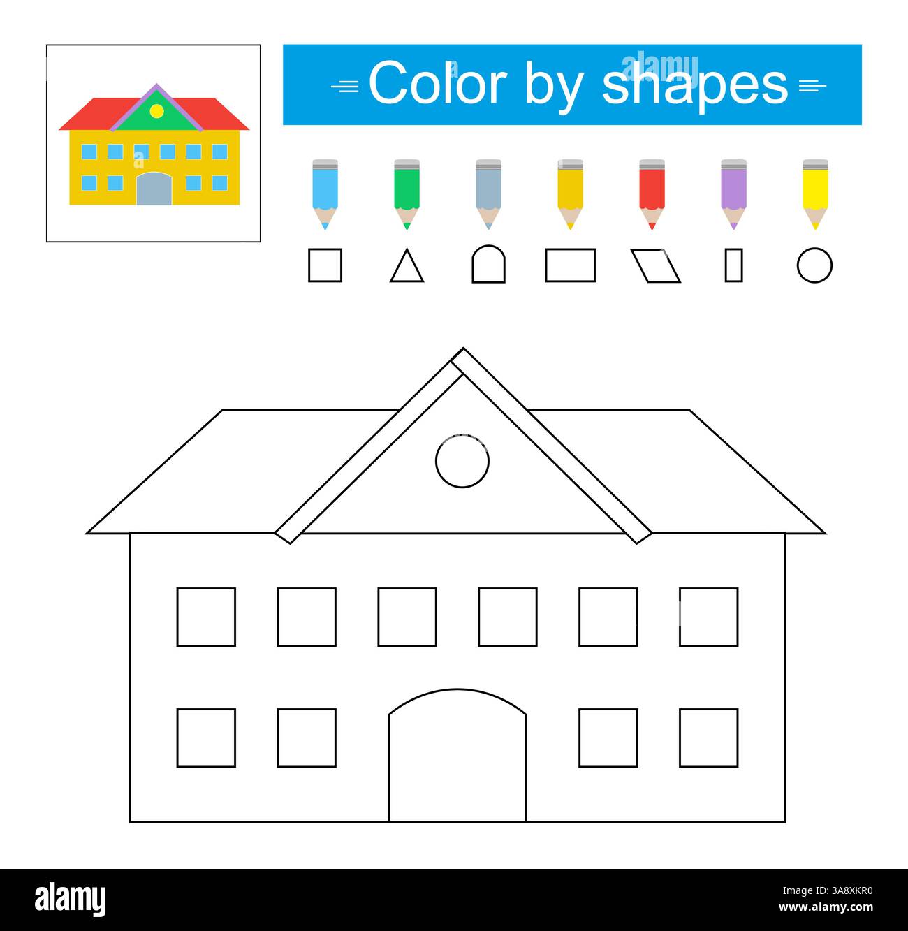 Coloriage. Couleur par formes. Illustration pour l'éducation des enfants. Conception plate. Vecteur. Illustration de Vecteur