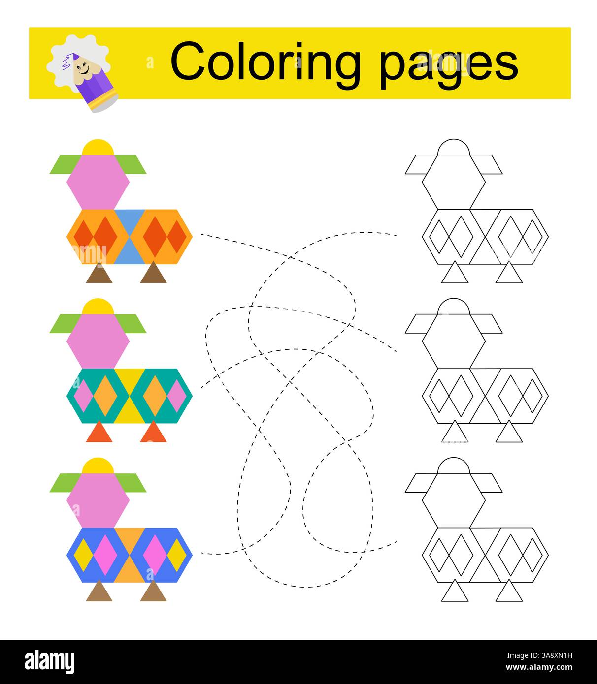 Jeu éducatif pour enfants. Traversez le labyrinthe et coloriez un animal selon le motif. Illustration vectorielle. Illustration de Vecteur