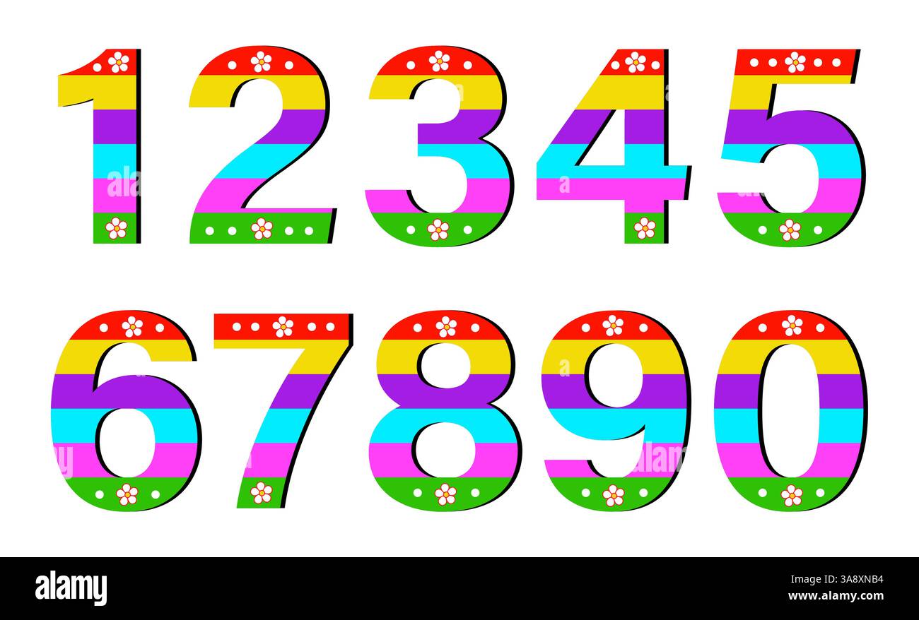 Ensemble de numéros mignons. Numéros d'enfance mignons pour l'anniversaire de bébé. Décoration maternelle. Les mathématiques à l'école primaire. Vecteur. Illustration de Vecteur