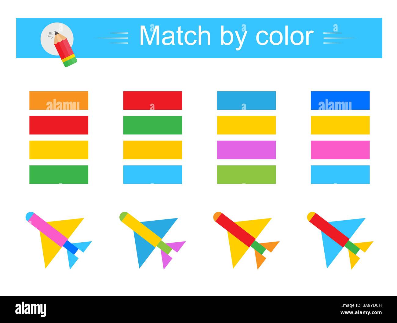 Correspondance par couleur. Jeu éducatif pour enfants. Activité de feuille de travail préscolaire. Illustration vectorielle. Illustration de Vecteur
