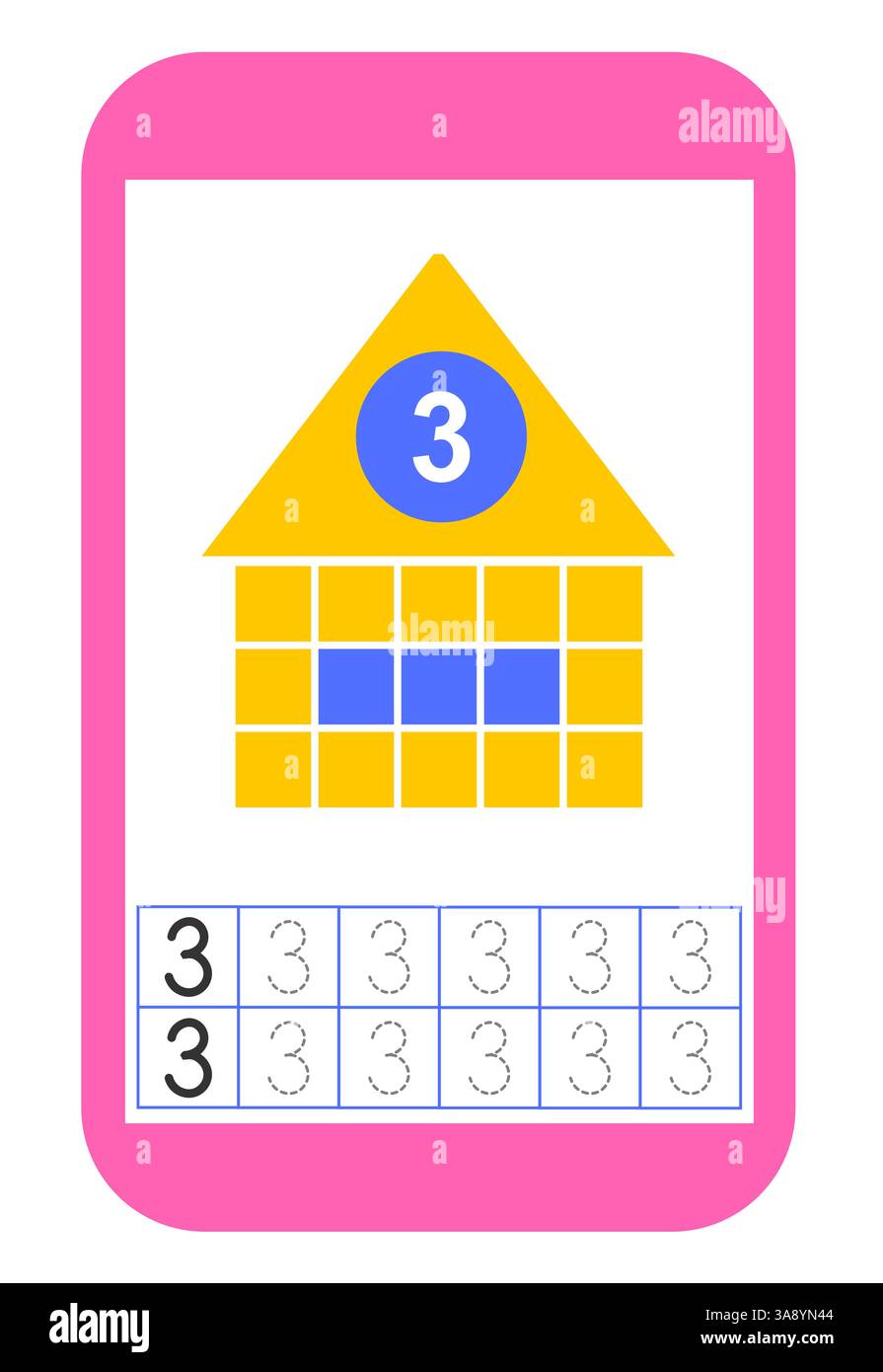Matériel éducatif pour enfants. Activité de feuille de travail préscolaire. Feuille de travail pour les numéros de formation. Numéro 3. Illustration de Vecteur Matériel éducatif pour enfants. Activité de feuille de travail préscolaire. Feuille de travail pour les numéros de formation. Numéro 3. Illustration de Vecteur