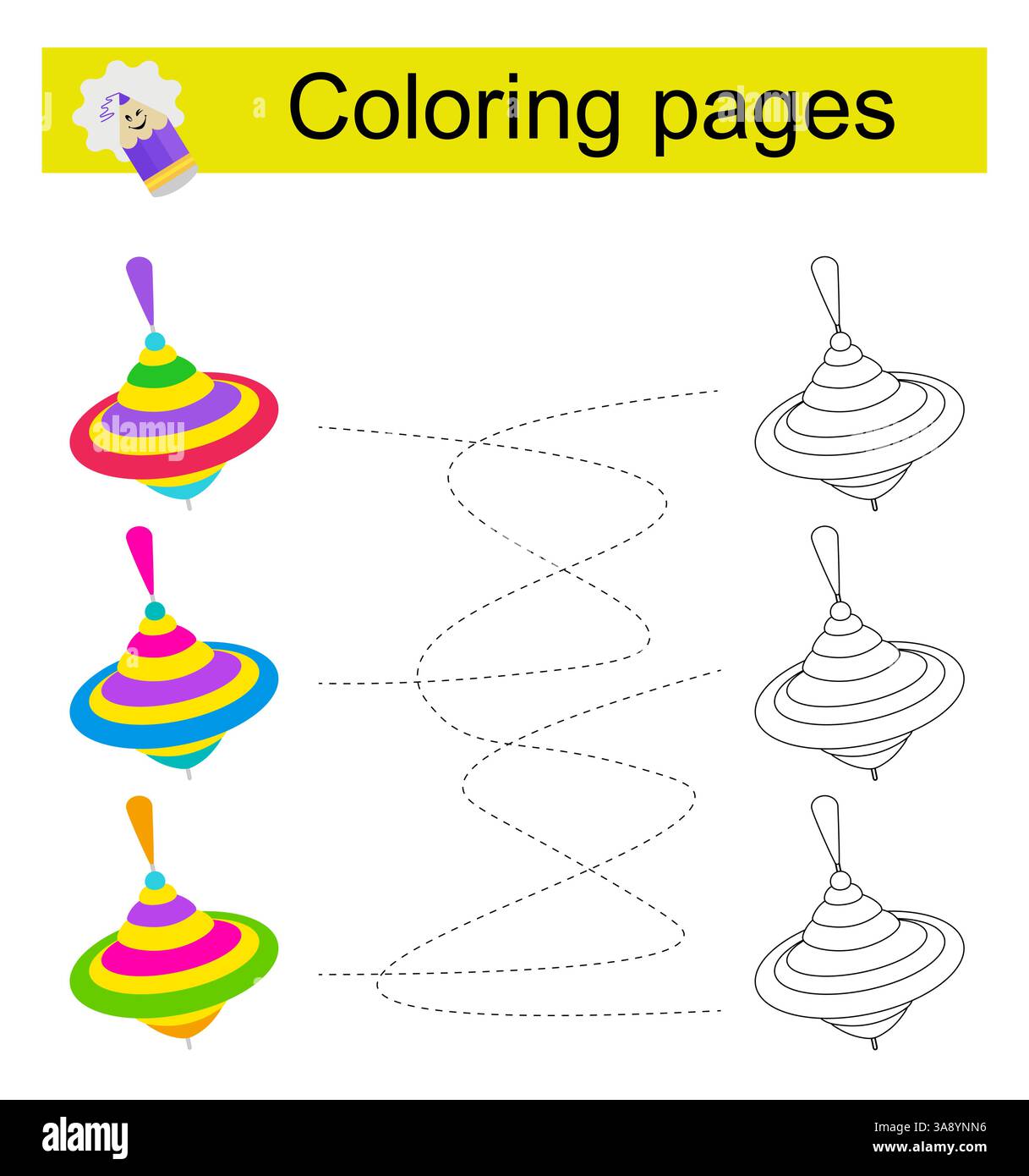 Jeu éducatif pour enfants. Traversez le labyrinthe et coloriez une roue à épingles selon le motif. Illustration vectorielle. Illustration de Vecteur