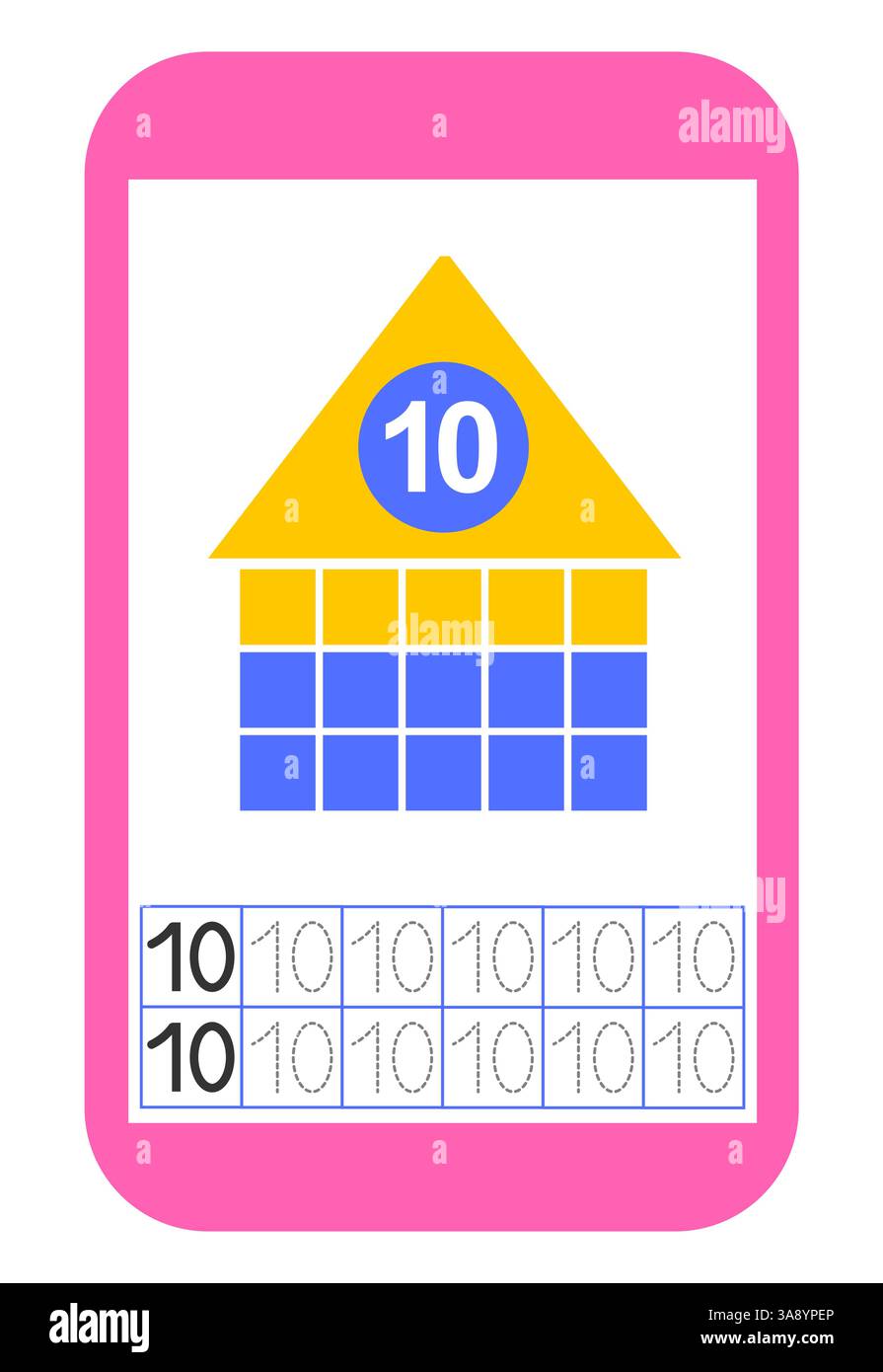 Matériel éducatif pour enfants. Activité de feuille de travail préscolaire. Feuille de travail pour les numéros de formation. Numéro 10. Illustration de Vecteur