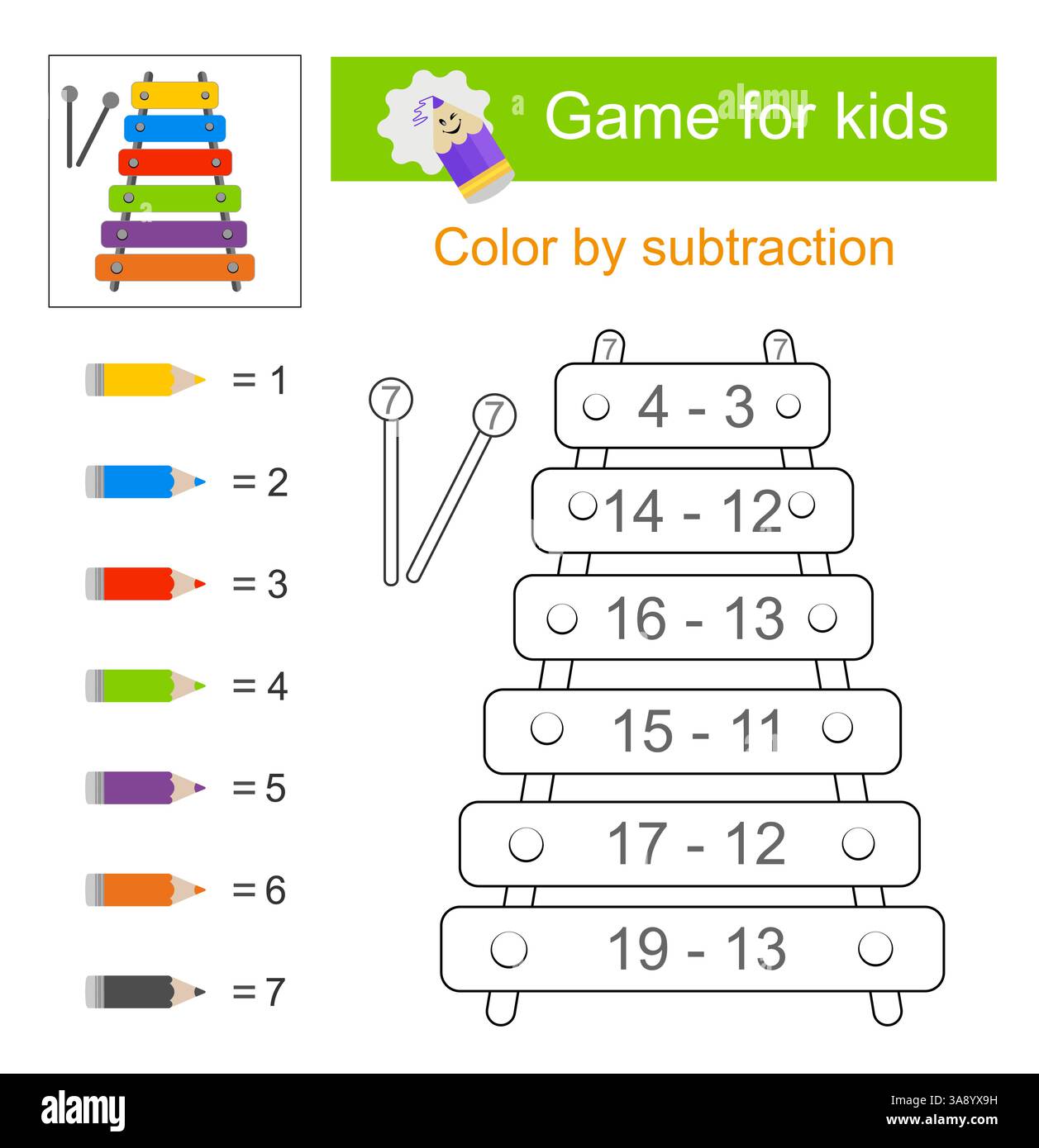 Coloriage. Couleur par soustraction. Illustration vectorielle pour l'éducation des enfants. Design plat. Illustration de Vecteur