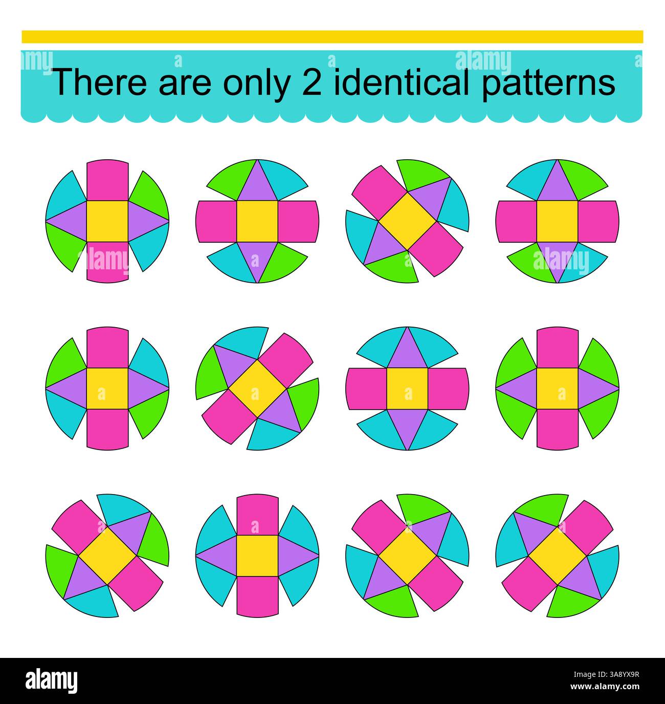 Jeu de puzzle amusant pour les enfants. Besoin de trouver deux motifs identiques. Tâche pour le développement de l'attention et de la logique. Illustration vectorielle. Illustration de Vecteur