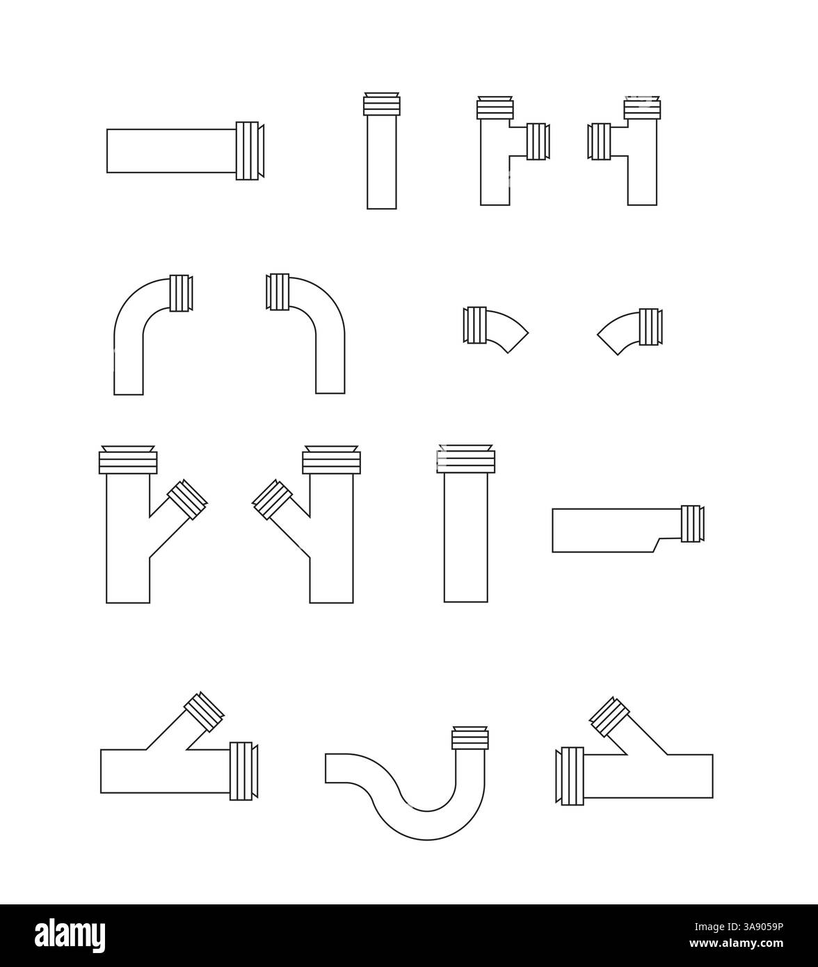Vidanger les pièces de rechange, plier, pièce en T, plier en biseau dans l'illustration Illustration de Vecteur