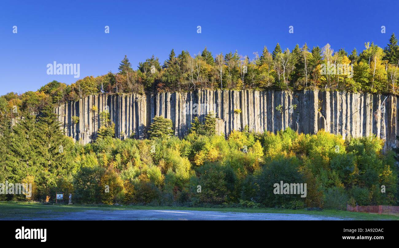 Colonnes de basalte, les soi-disant tuyaux d'orgue à Scheibenberg, Erzgebirge, Saxe, Allemagne, Europe Banque D'Images
