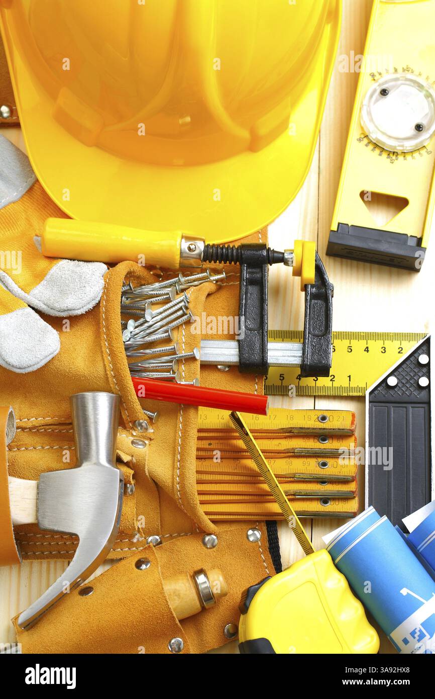 Grand ensemble d'outils de construction Banque D'Images