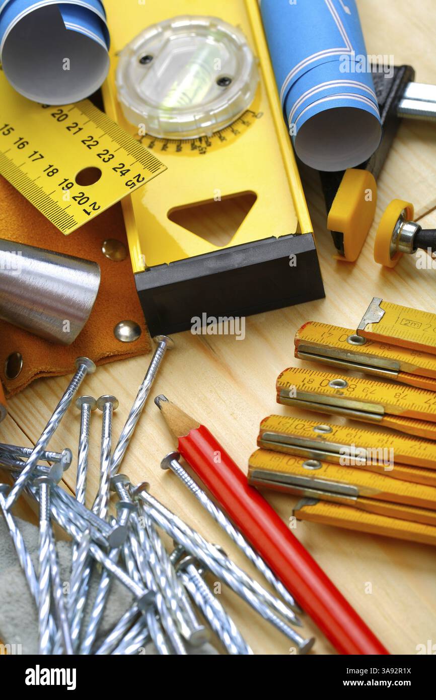 Outils de construction sur bois Banque D'Images