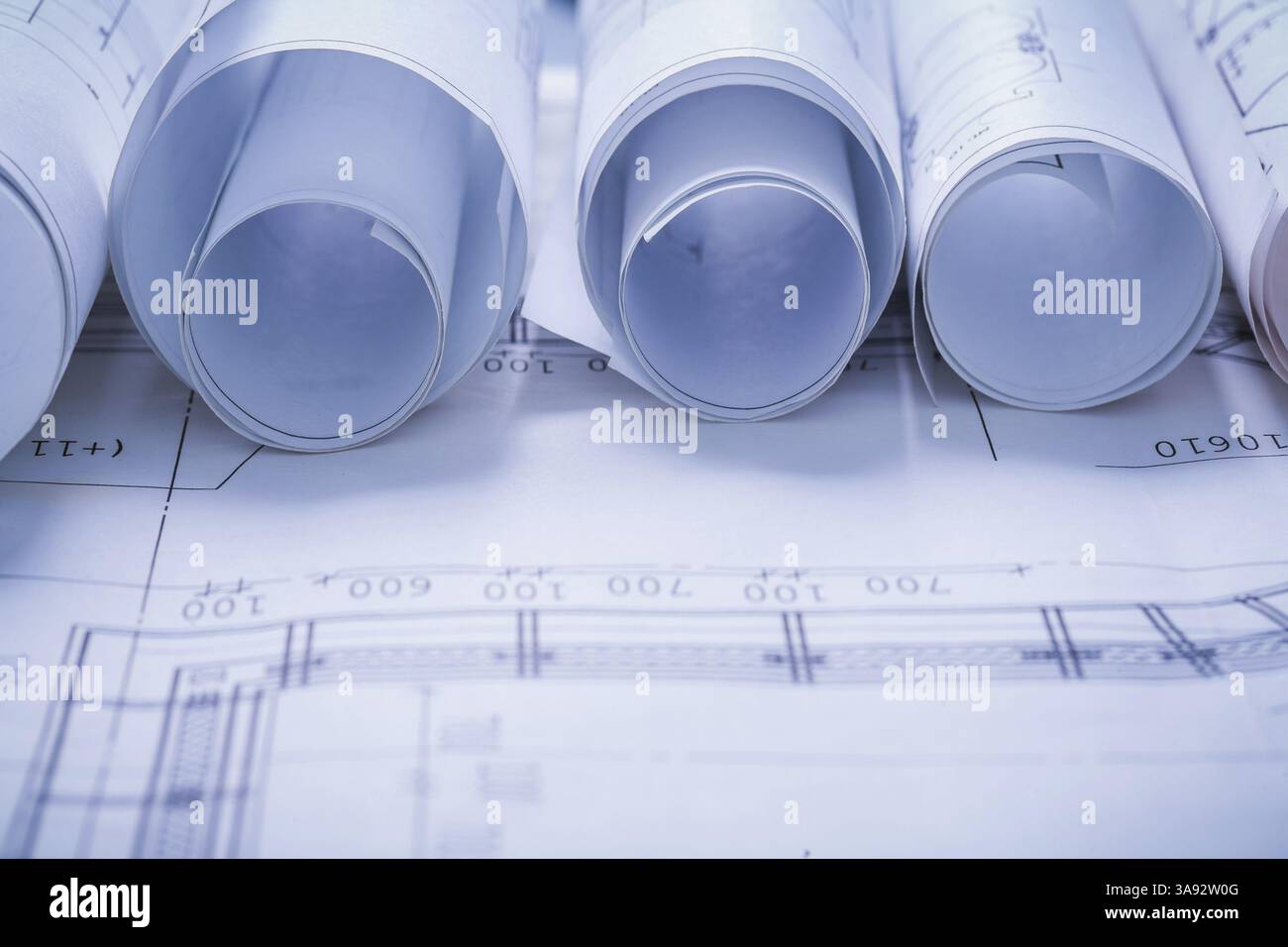 Vue très rapprochée sur les plans roulés Banque D'Images