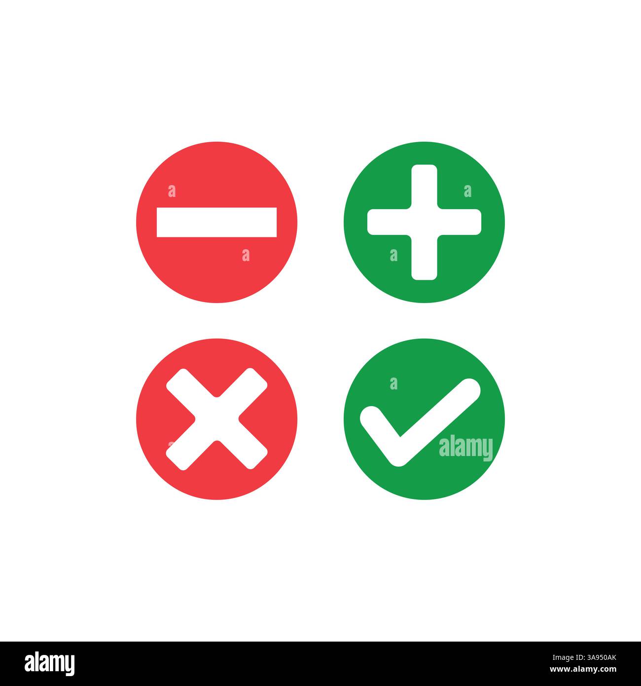 Coche, croix, bouton de validation plus, moins sur fond blanc. Illustration de Vecteur