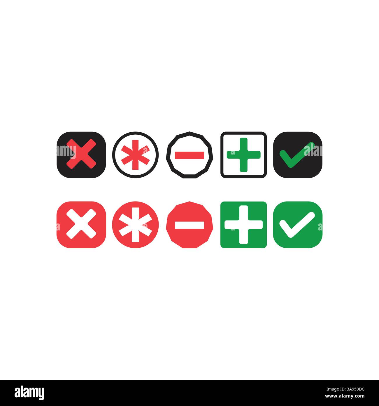 Coche, croix, bouton de validation plus, moins sur fond blanc. 1 Illustration de Vecteur