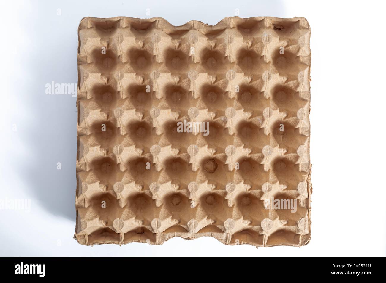 Vue de dessus d'un plateau à œufs en carton recyclé vide avec une structure de grille utilisée pour stocker les œufs en toute sécurité. Banque D'Images Vue de dessus d'un plateau à œufs en carton recyclé vide avec une structure de grille utilisée pour stocker les œufs en toute sécurité. Banque D'Images