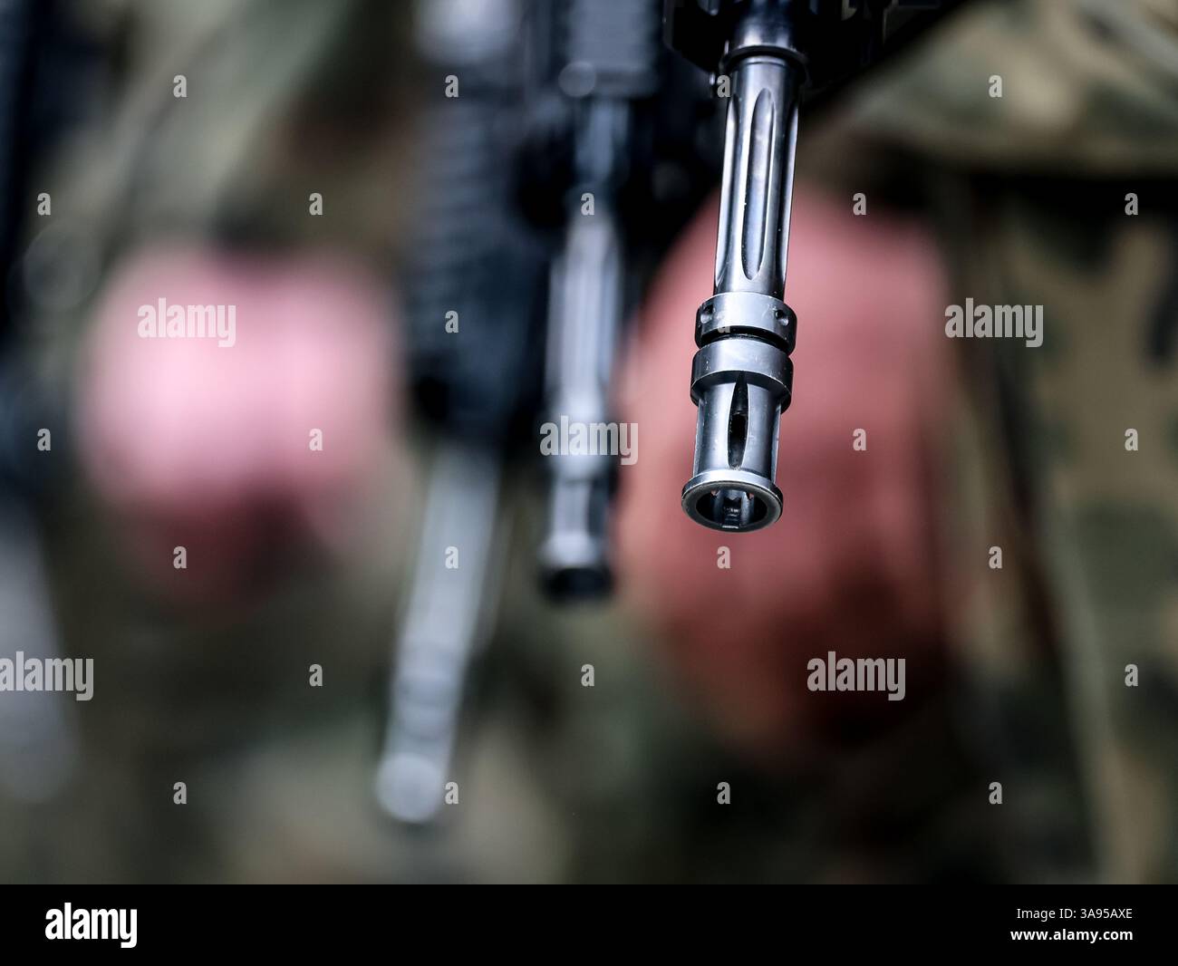 Limanowa, Pologne. 29 mars 2025. Les soldats de la Force de défense territoriale détiennent des armes lors de l'ouverture du complexe militaire du 114e bataillon d'infanterie légère. La Force de défense territoriale (TDF), ou Wojska Obrony Terytorialnej (WOT), est la cinquième branche des forces armées polonaises, composée de soldats professionnels et volontaires à temps partiel, qui se concentrent sur la défense du territoire polonais et le soutien aux agences civiles en temps de paix. Crédit : SOPA images Limited/Alamy Live News Banque D'Images Limanowa, Pologne. 29 mars 2025. Les soldats de la Force de défense territoriale détiennent des armes lors de l'ouverture du complexe militaire du 114e bataillon d'infanterie légère. La Force de défense territoriale (TDF), ou Wojska Obrony Terytorialnej (WOT), est la cinquième branche des forces armées polonaises, composée de soldats professionnels et volontaires à temps partiel, qui se concentrent sur la défense du territoire polonais et le soutien aux agences civiles en temps de paix. Crédit : SOPA images Limited/Alamy Live News Banque D'Images