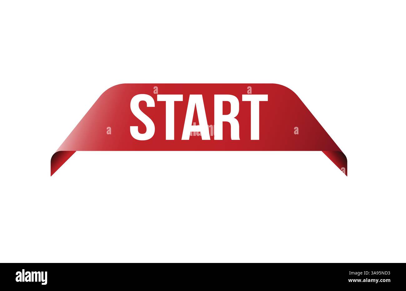 Commencer la bannière d'étiquette de ruban rouge. Ouvrir affiche disponible maintenant ou étiquette de début. Illustration de Vecteur