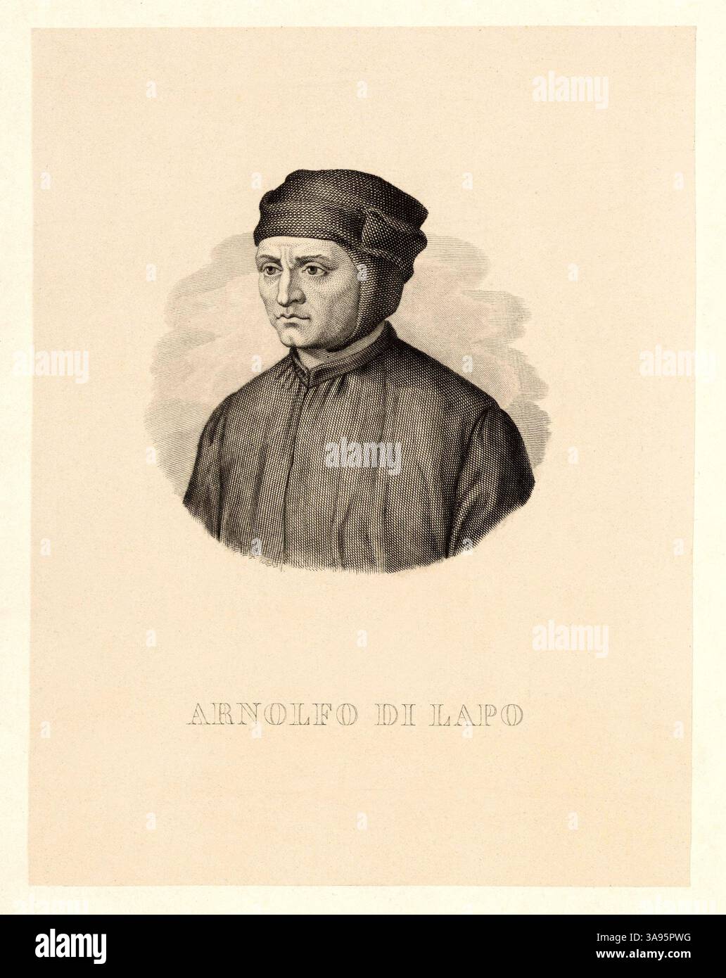1300 c, ITALIE : L'architecte et sculpteur italien ARNOLFO di CAMBIO di Lapo ( 1245 c. - 1302 c. ). Portrait par un graveur inconnu , publié en 1857 . - ARTE - ARCHITETTO - ARCHITETTURA - ARCHITECTURE - ARTS - PORTRAIT - RITRATTO - INCISIONE - RINASCIMENTO - RENAISSANCE - SCULTURA - SCULTORE - SCULPTURE - FOTO STORICHE - HISTOIRE --- ARCHIVIO GBB Banque D'Images