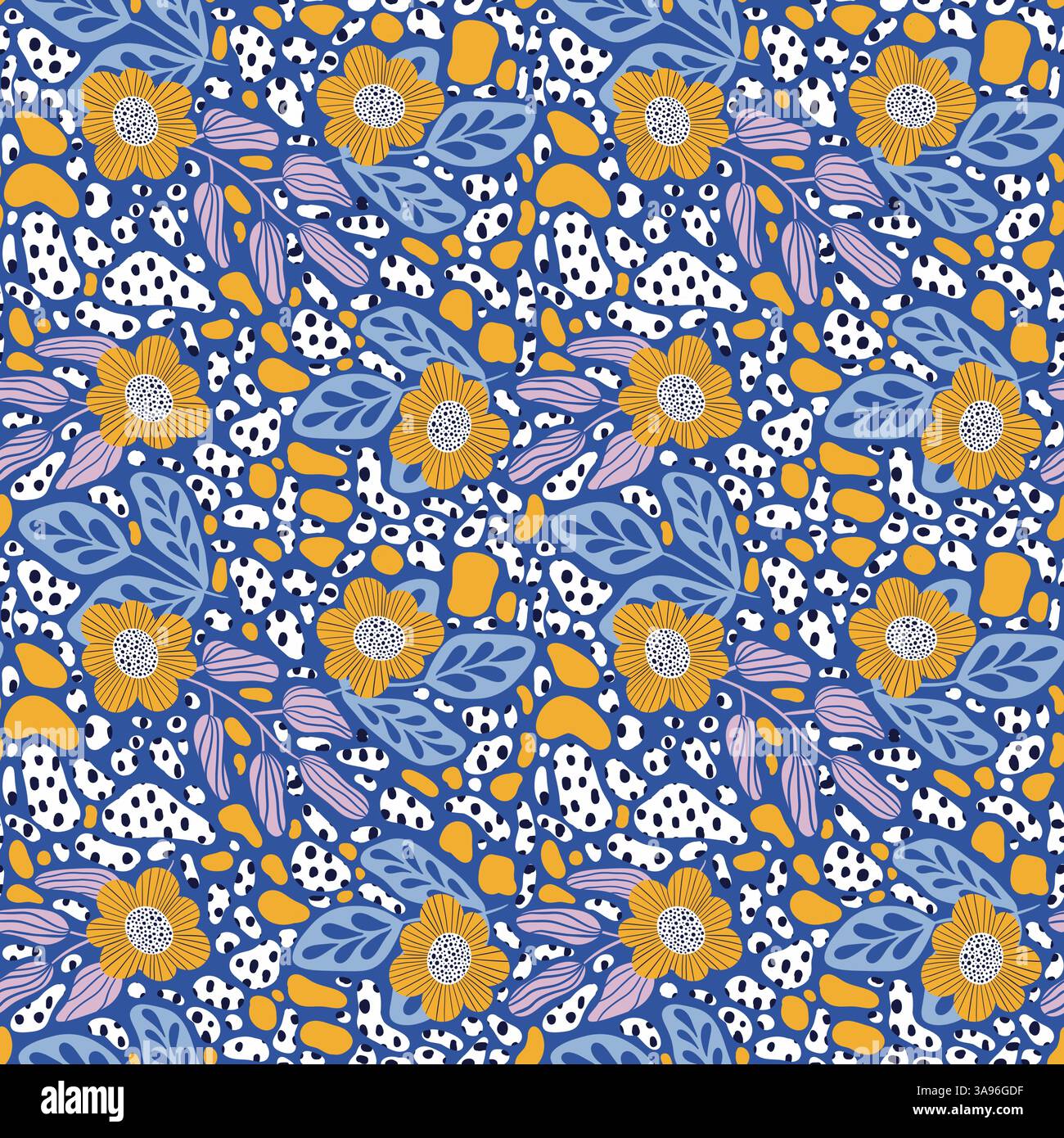 Fond floral abstrait avec des fleurs et des feuilles. Moderne Motif botanique simple Banque D'Images