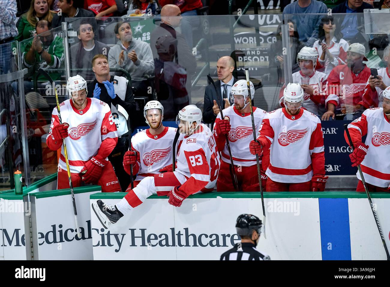October 10th, 2017.                        .au cours d'une partie de la LNH entre les carouges de Detroit et les Stars de Dallas, à l'American Airlines Center de Dallas, au Texas..Manny Flores/Cal Sport Media Banque D'Images