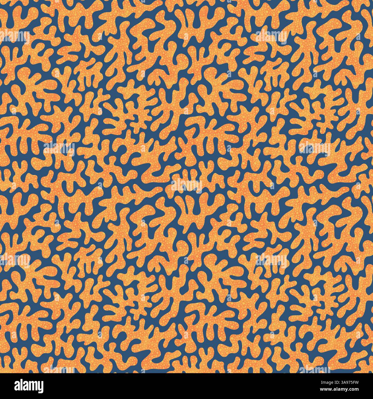 Modèle sans couture avec des éléments de conception florale abstraite d'algues. Orange, couleurs bleues nautiques Banque D'Images